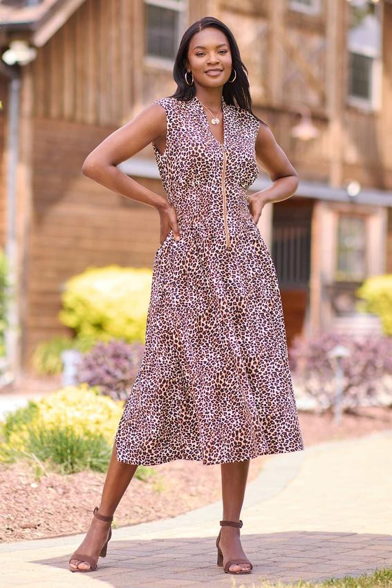 Animal Zip Front Dress | Cato Fashions