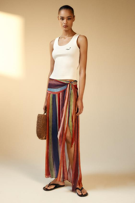 STRIPED MIDI SARONG SKIRT | Zara AU