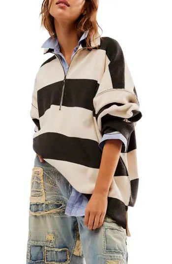 Free People Coastal Stripe Half-Zip Pullover in Carbon Champagne at Nordstrom Rack, Size X-Small | Nordstrom Rack