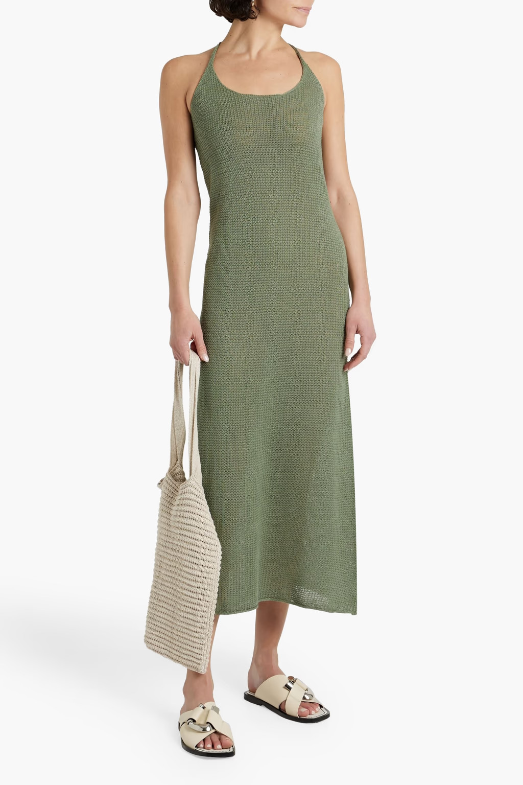 Open-back crochet-knit linen midi dress | The Outnet (US and CA)