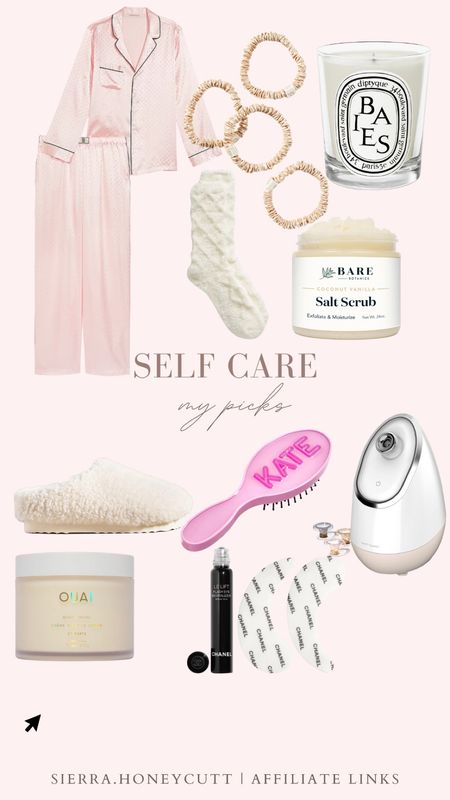 Self care, satin pajamas, candle, slip scrunchies eye masks, lotions face steamer scrub candle hairbrush

#LTKbeauty #LTKfindsunder100 #LTKSeasonal