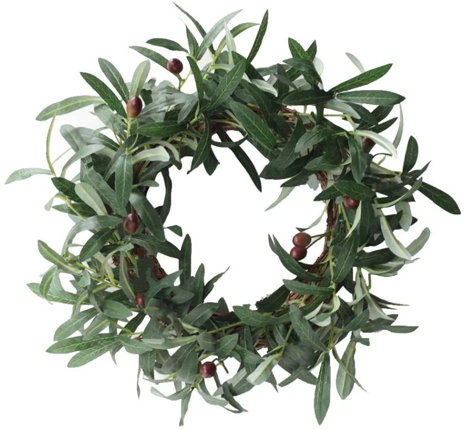 Coolmade 16" Olive Leaf Wreath,Artificial Spring Wreath Natural Vines Green Wreath for Festival C... | Walmart (US)