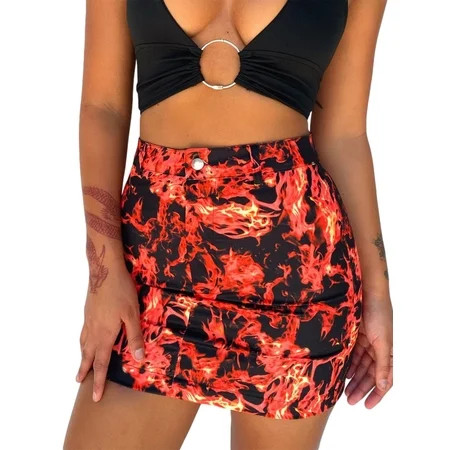 Listenwind Women Summer Miniskirt Girls Flame Printing High-Waist Tight Skirt | Walmart (US)