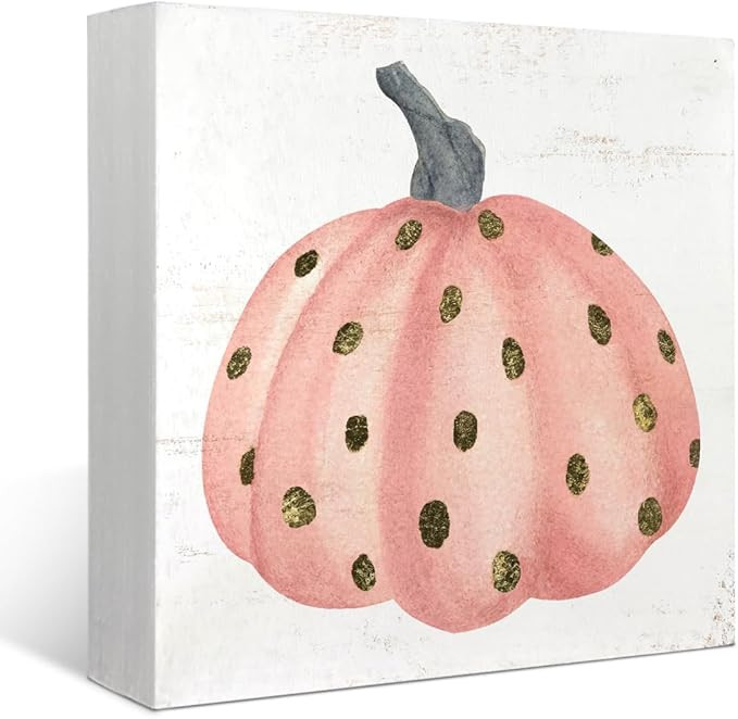 Mtrgdn Fall Decor for Table Wood Box Sign Pink Pumpkin Polka Dot Autumn Harvest Thanksgiving Hall... | Amazon (US)
