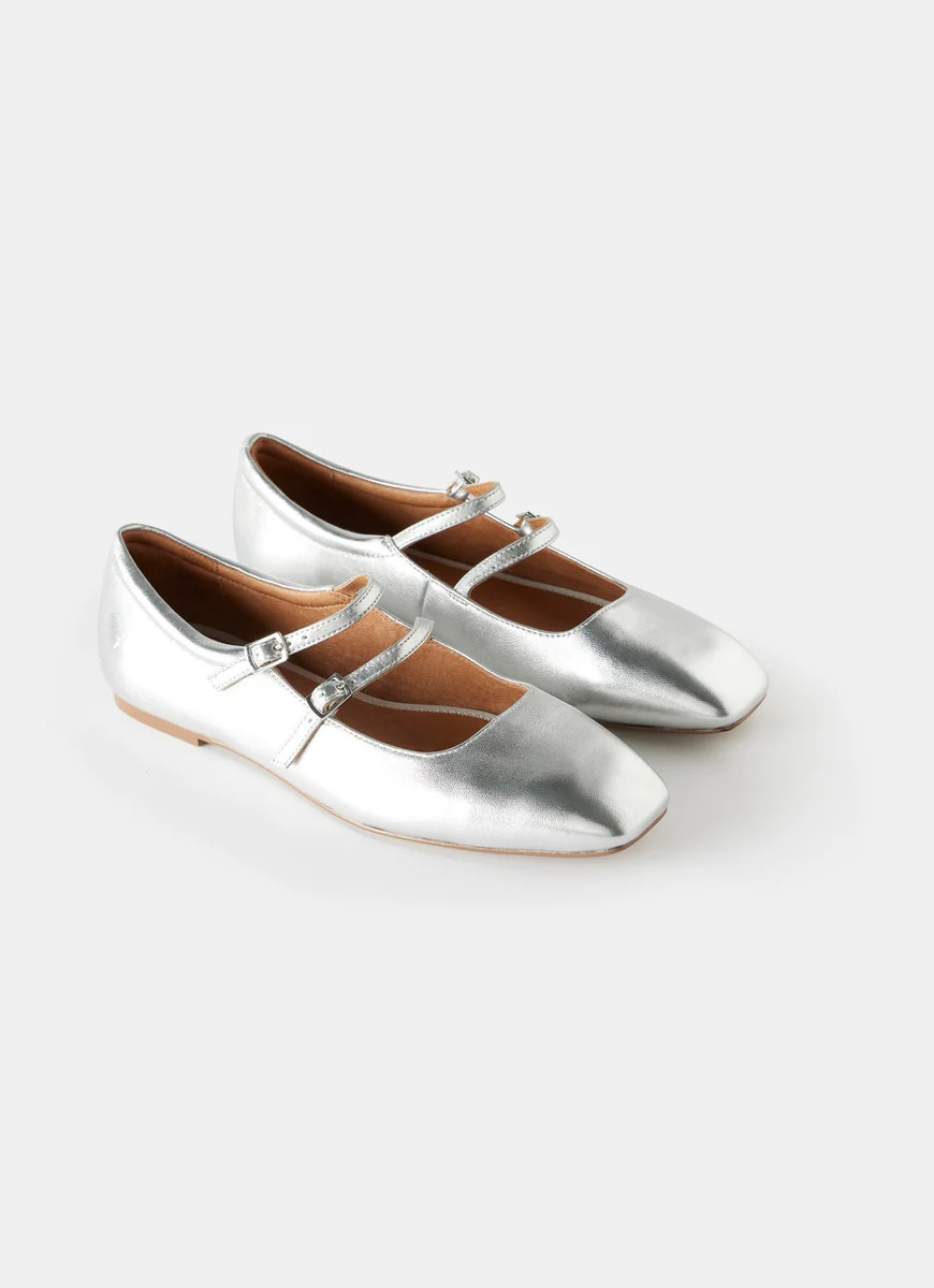 Silver Leather Ballet Pumps | Mint Velvet