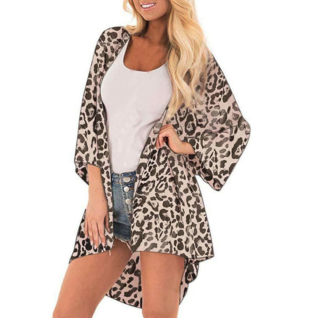 Women Leopard Print Casual Blouse Tops Kimono Bikini Cardigan Capes Cover Smock❤ | eBay AU