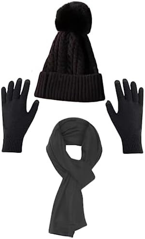Conjunto de 3 peças de gorro feminino de inverno, gorro touca quente com cachecol e luva | Amazon (BR)