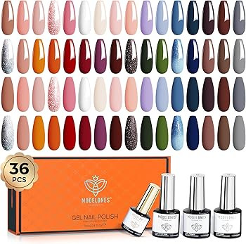 Modelones 36 Pcs Gel Nail Polish Kit, Gel Polish Colors 7ml Soak Off Nude Gray Pink Blue Glitter ... | Amazon (US)