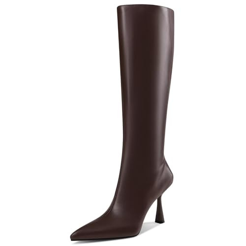 GPXGPX Brown Knee High Boots for Women High Heel Pointed Toe Tall boots Sexy Iron Side Zipper Fall Long Boots,Size 9.5 | Amazon (US)