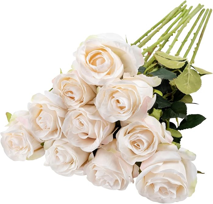 Nubry Artificial Silk Rose Flower Single Stem Lifelike Vintage Fake Rose for Wedding Bouquet Flor... | Amazon (US)