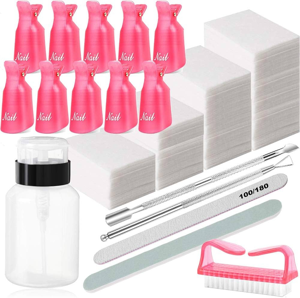 Nail Polish Gel Remover Tools Kit, Soak Off Cap Clip, 200ml Dispenser Bottle, UV Gel Polish Cutic... | Amazon (US)