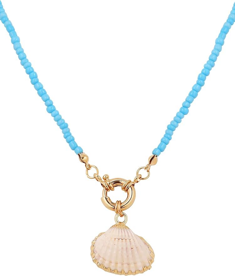 MINACHI Boho Hippie Summer Cowrie Shell Seashell Necklace Statement Beach Jewelry for Women | Amazon (US)