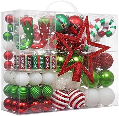 Valery Madelyn 100ct Delightful Elf Christmas Ball Ornaments with Tree Topper, Shatterproof Xmas ... | Amazon (US)