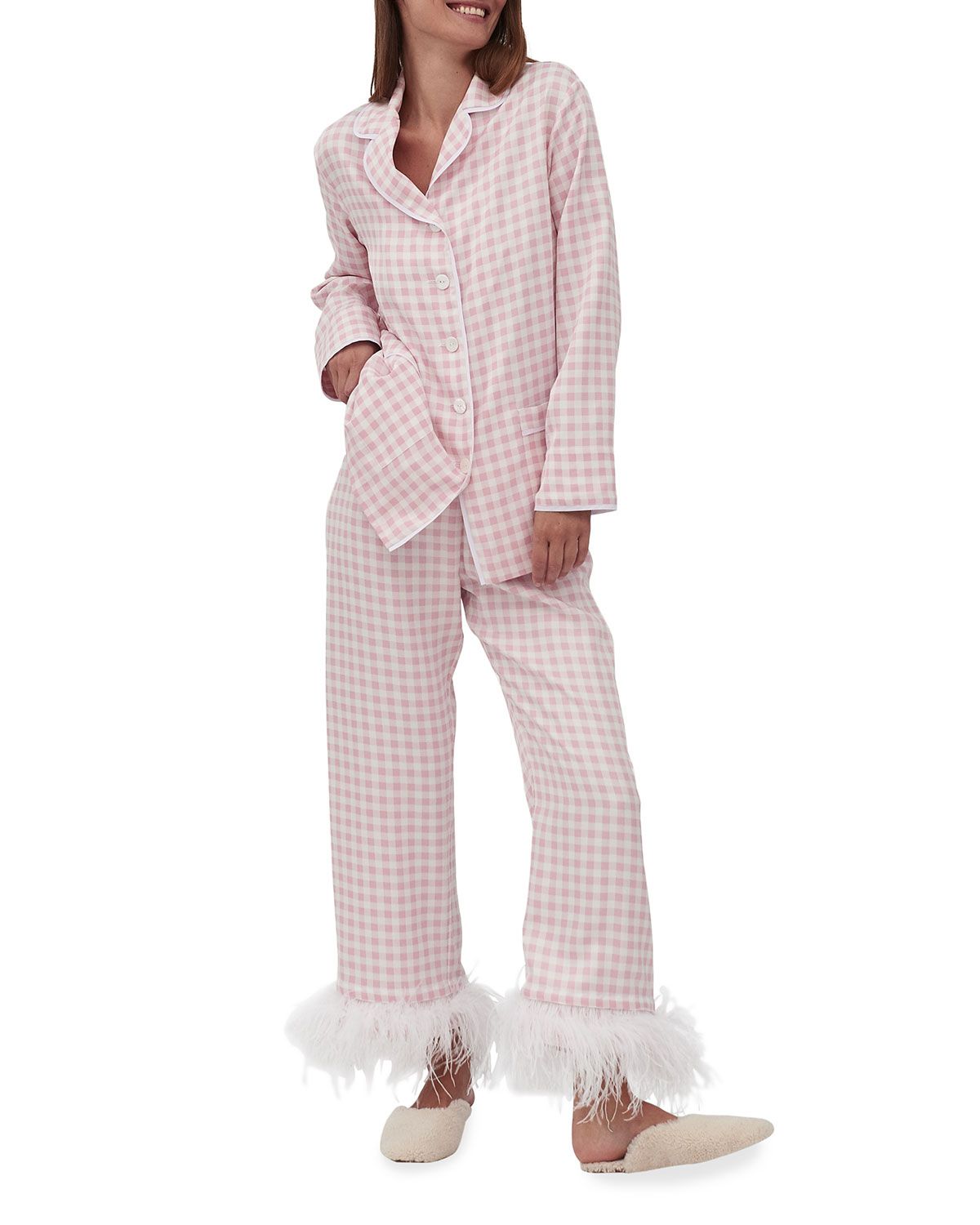Gingham Party Pajama Set with Feathers | Neiman Marcus