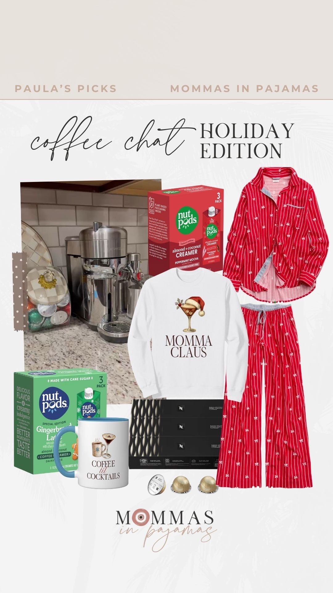 Winter coffee chats are so good with some delicious creamer, comfy clothes or the cutest pajamas. I am loving the bow print on these and am so freaking excited about my momma claus sweatshirt and coffee til cocktails mug. 
Winter coffee chats, holiday coffee chat 

#LTKHome #LTKPetite #LTKMidsize