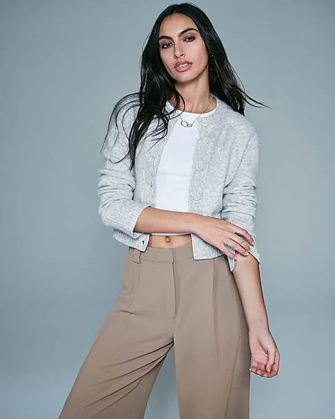 Crew Neck Button Front Cropped Cardigan | Express
