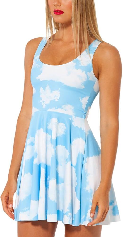 QZUnique Women's Cartoon Printed Stretchy Sleeveless Pleated Fit and Flare Skater Dress | Amazon (US)