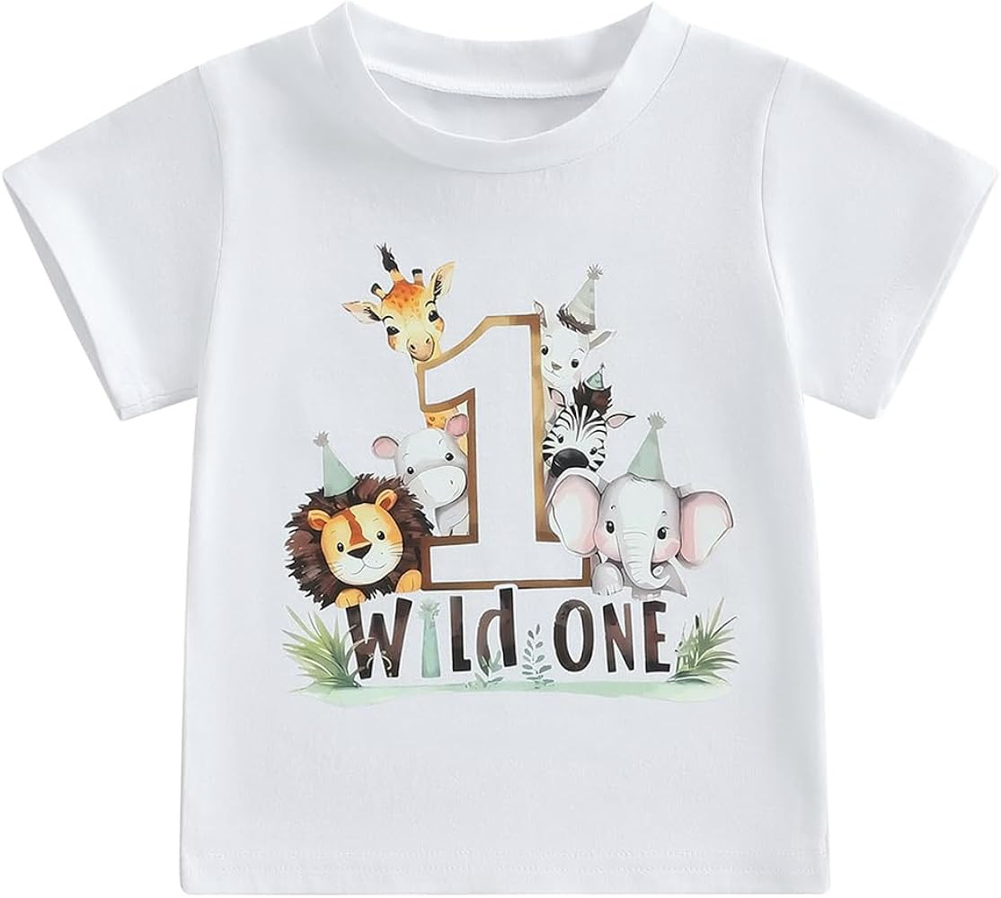 Infant Baby Boys Girls First Birthday Outfit 1st Birthday T-Shirt Wild One Safari Zoo Jungle Anim... | Amazon (US)