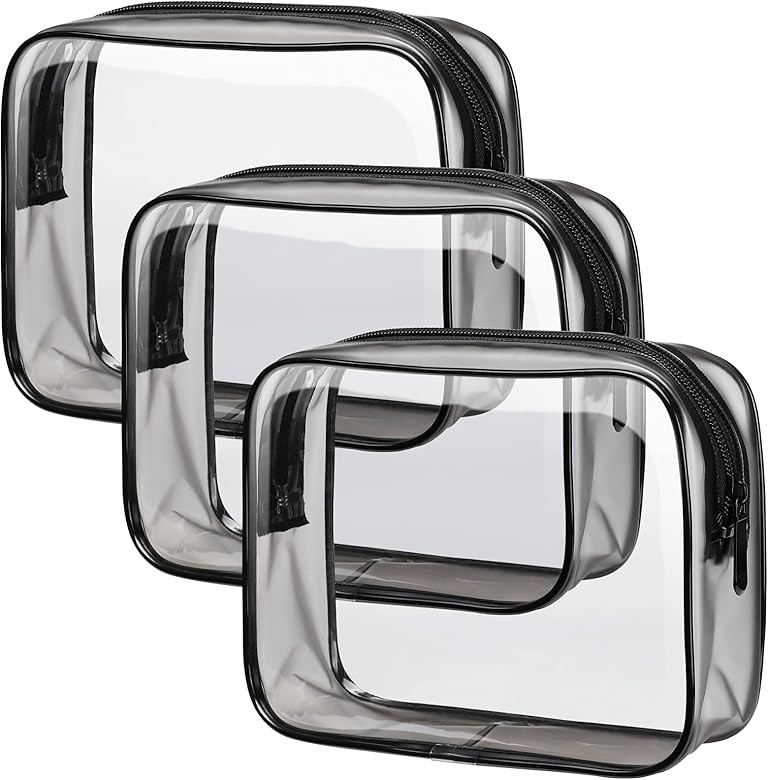 Clear Toiletry Bag, Packism 3 Pack TSA Approved Toiletry Bag Quart Size Bag, Travel Makeup Cosmetic  | Amazon (US)