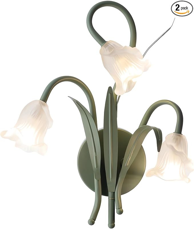 Flower Wall Sconce Green Glass Wall Lamp Modern 3 Light Floral Shape Metal Leaf with Glass Lampsh... | Amazon (US)