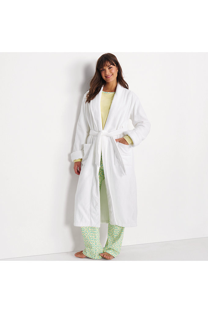 Women's Cotton Terry Long Spa Bath Robe - Lands' End - White - XS | Lands' End (US)
