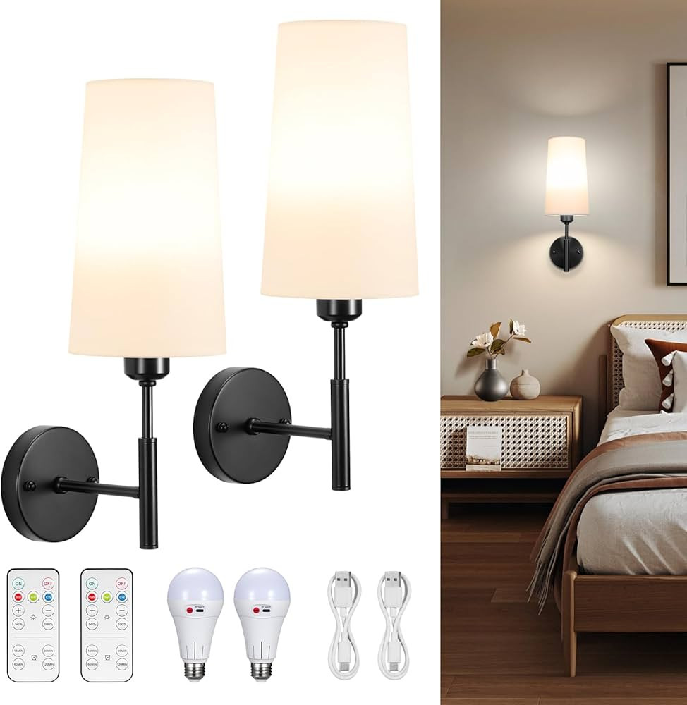 Battery Operated Wall Sconce, Wall Sconces Set of Two Battery Operated, Wireless Wall Sconces Set... | Amazon (US)