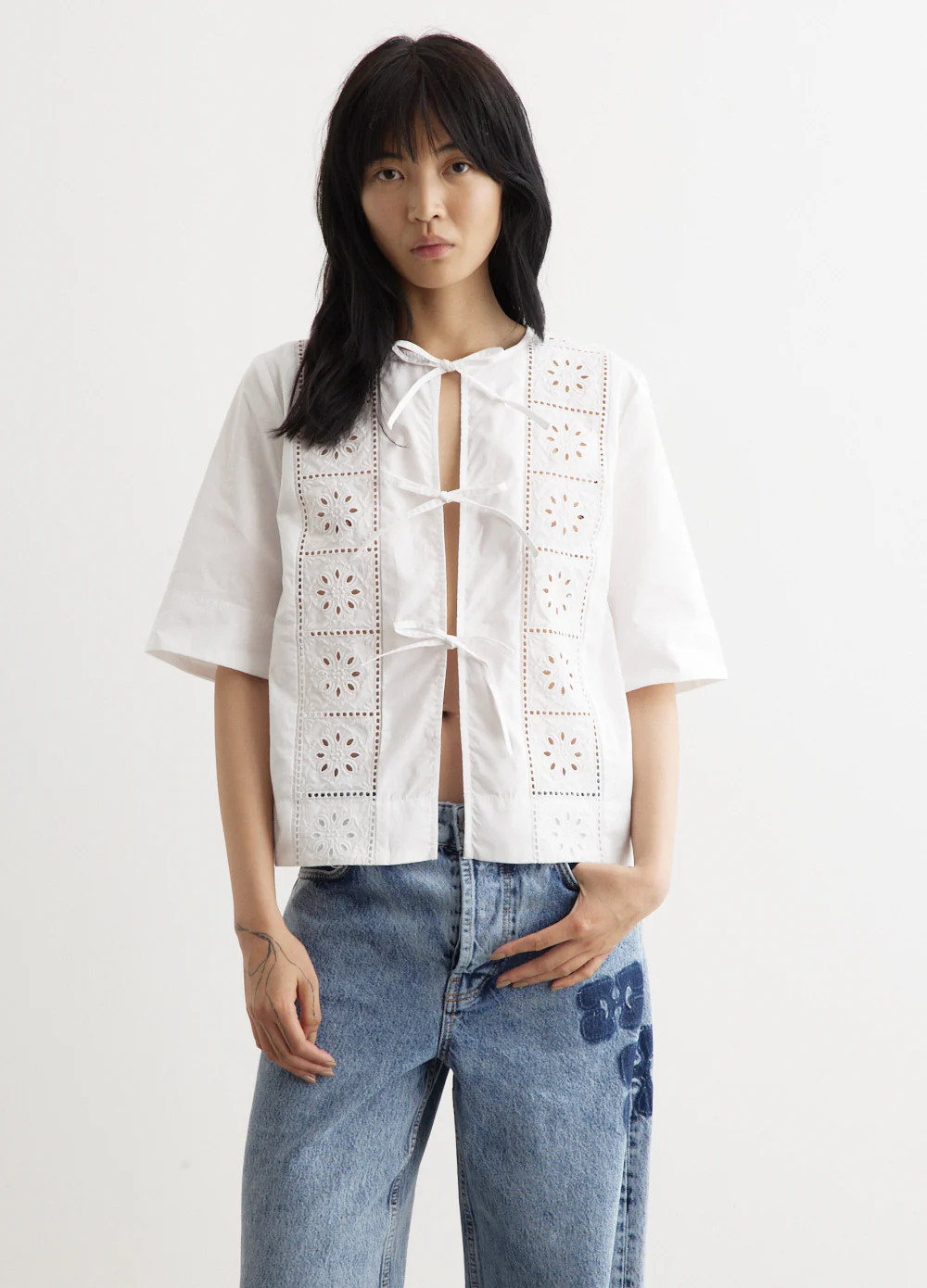 Broderie Anglaise Tie Blouse | Incu