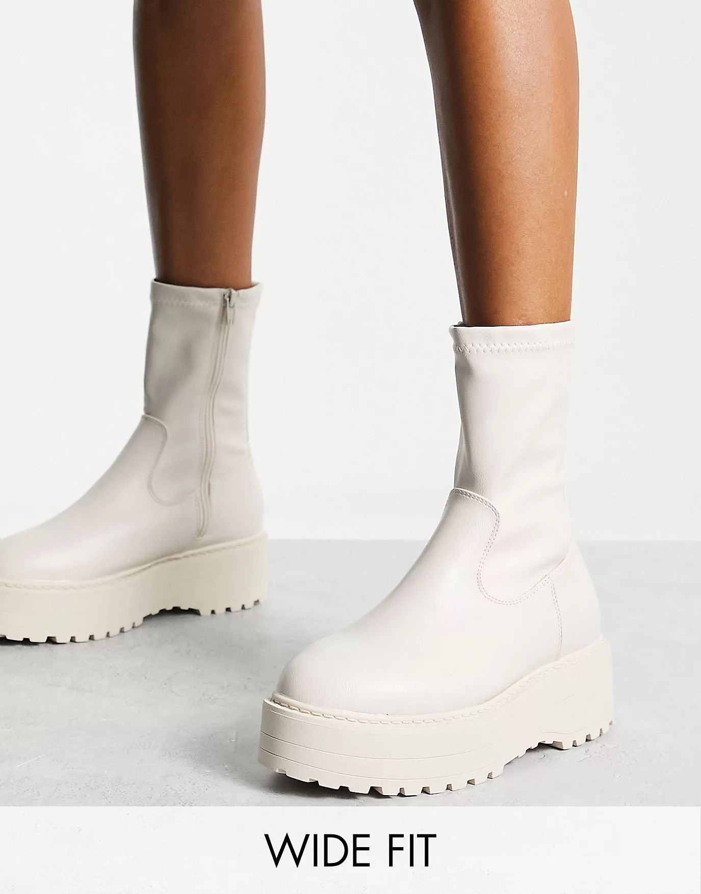 Public Desire Wide Fit Pabla chunky sole ankle boots in off white | ASOS (Global)