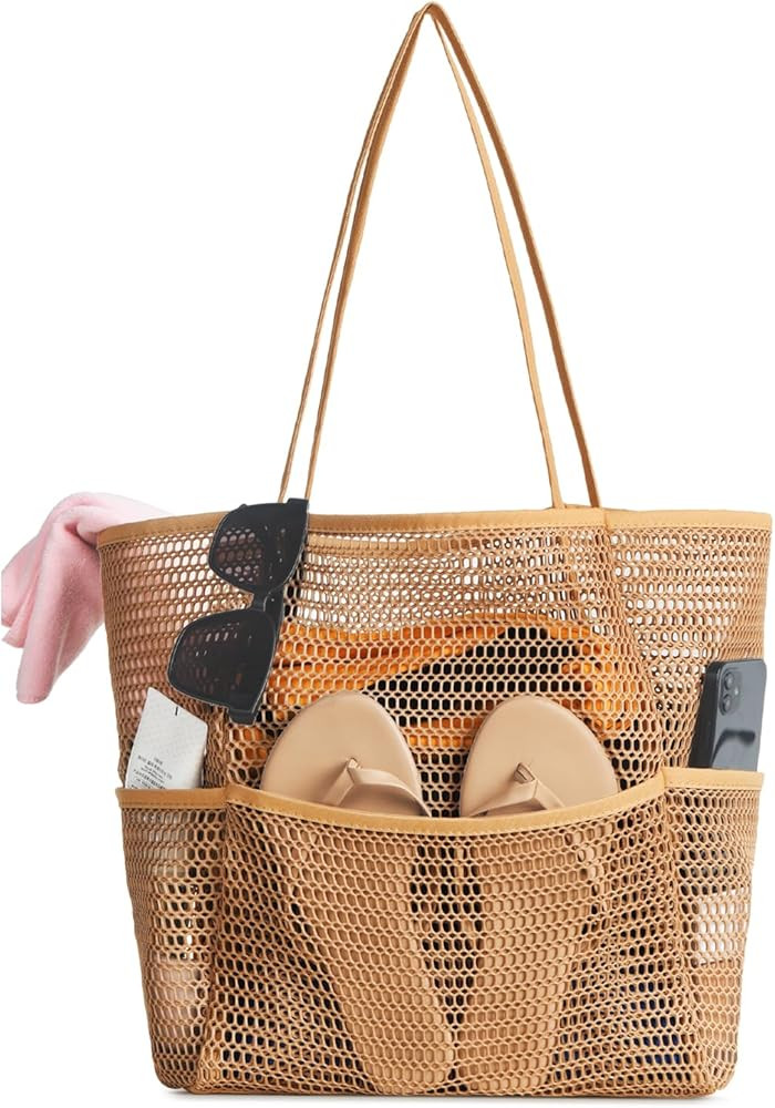 Iioscre Mesh Beach Tote Bags for Womens, Causal Hobo Pool Bags for Swimming Pools Vacations Beach... | Amazon (US)