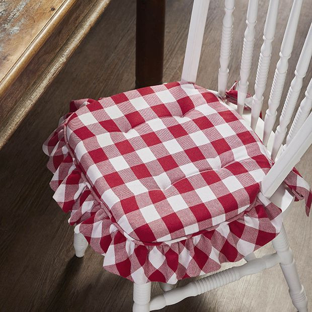 Red Buffalo Check Ruffled Chair Cushion Set of 4 | Antique Farm House