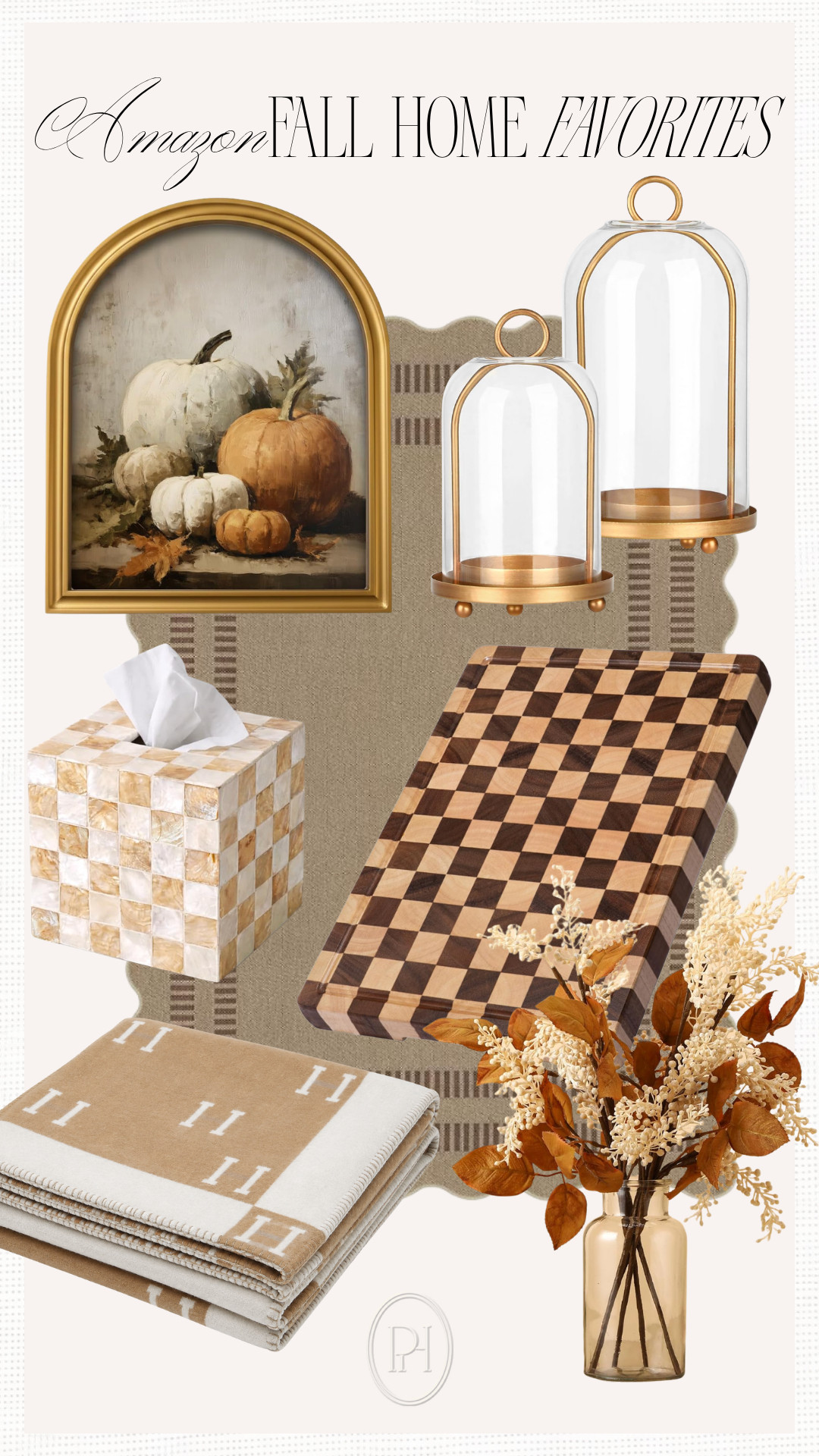 Fall decor favorites from Amazon!

Fall home, fall accents, home decor, home accents, checkered cutting board, charcuterie board, checkered tissue box cover, fall artwork, fall wall art, pumpkin wall art, candle holder, neutral throw blanket, brown area rug, scalloped edge area rug, living room rug, cozy home, fall stems, fall florals 

 #LTKSeasonal #LTKHome