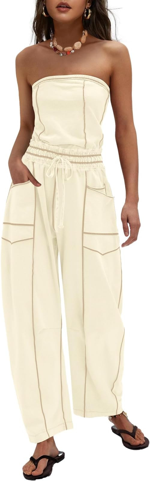 LAMISSCHE Womens Casual Strapless Jumpsuits off the Shoulder Summer Rompers Sleeveless One Piece ... | Amazon (US)