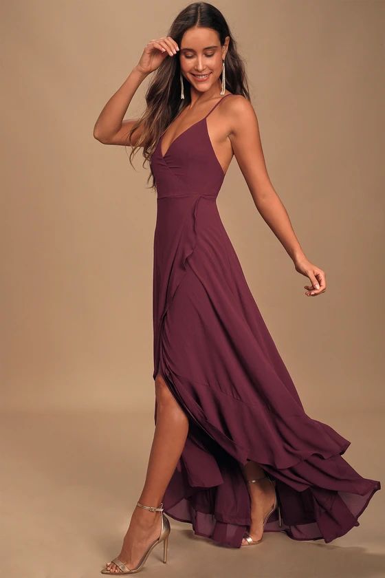 In Love Forever Plum Lace-Up High-Low Maxi Dress | Lulus (US)