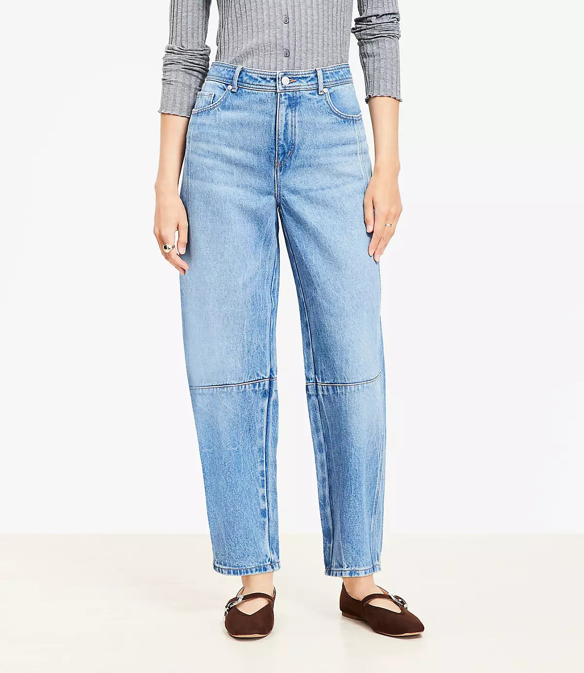 Seamed High Rise Barrel Jeans in Vintage Distressed Wash | LOFT