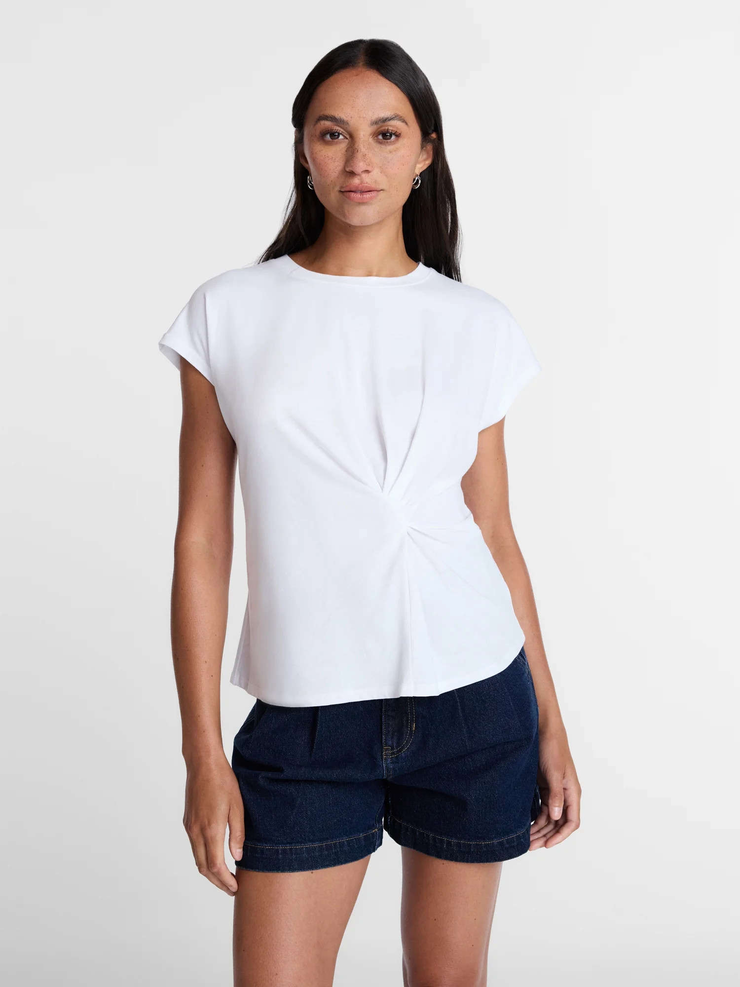 Time and Tru Women's Twist-Front Tee with Short Sleeves, Sizes XS-XXXL | Walmart (US)