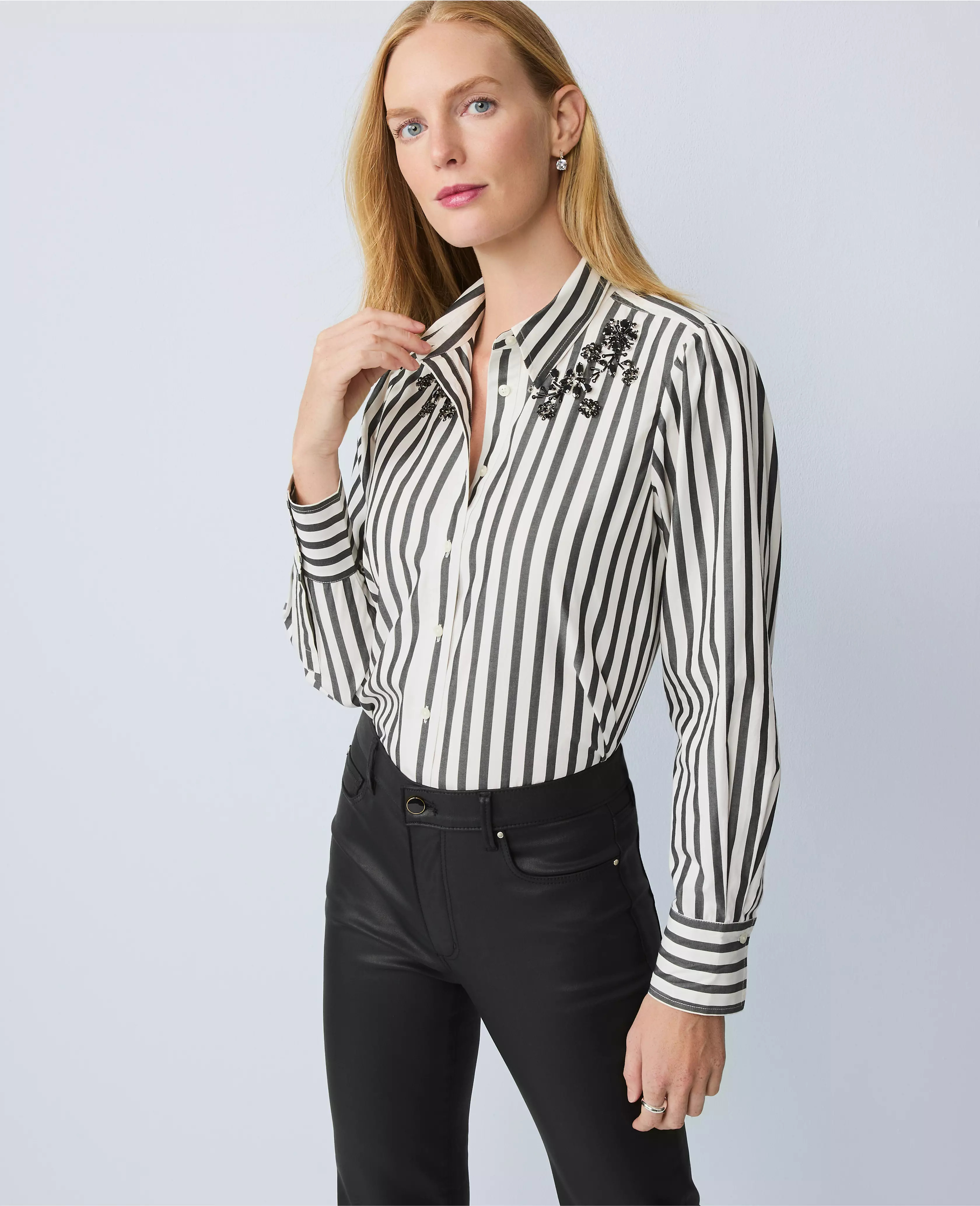 Striped Embellished Shirt | Ann Taylor