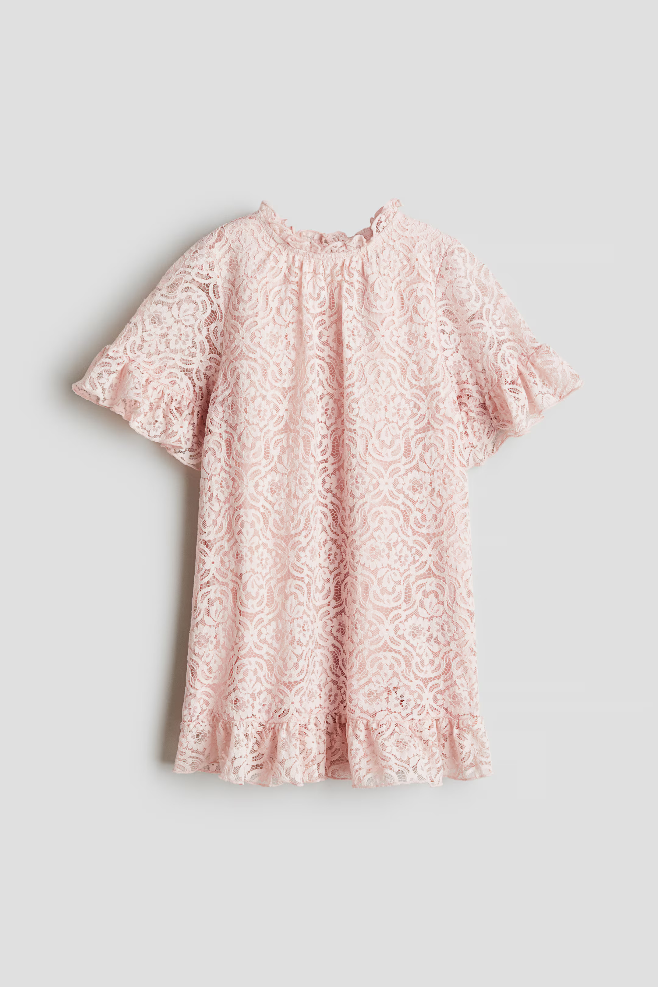 Ruffle-Trimmed Lace Dress - Light pink - Kids | H&M US | H&M (US + CA)