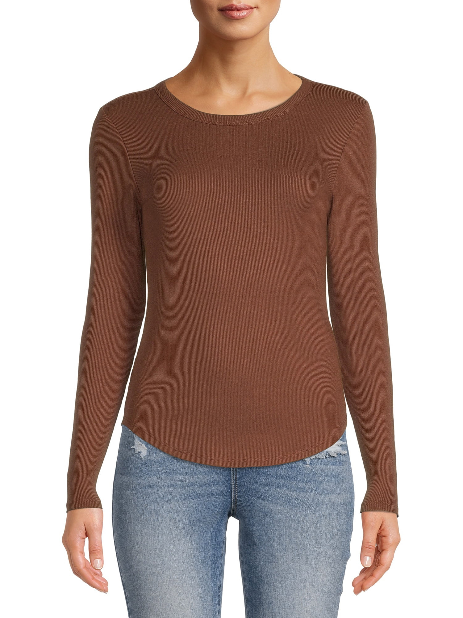 No Boundaries Juniors' Long Sleeve Crew Rib Tee - Walmart.com | Walmart (US)