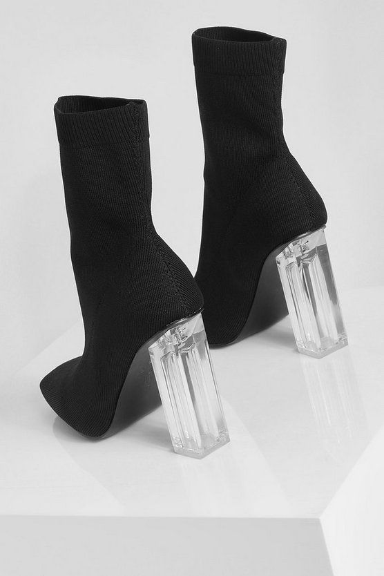Wide Width Clear Heel Sock Boot | Boohoo.com (US & CA)