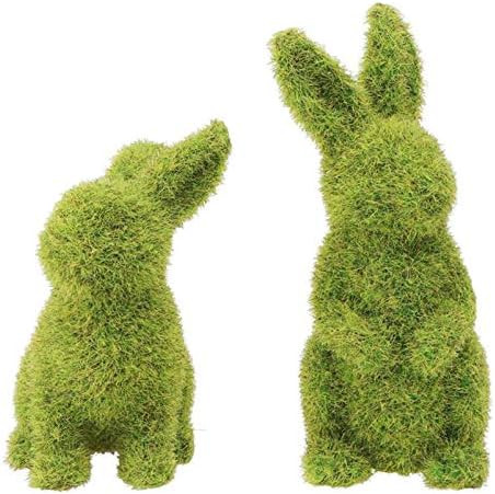 QWDLID 2 Pieces Easter Bunny Craft Set Green Resin Moss Crafts Garden Ornamental Rabbit Crafts Easte | Amazon (US)