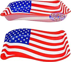 4th of July Serving Trays | 10 Pcs Plastic USA Flag Snack Trays | Patriotic Party Decorations | U... | Amazon (US)