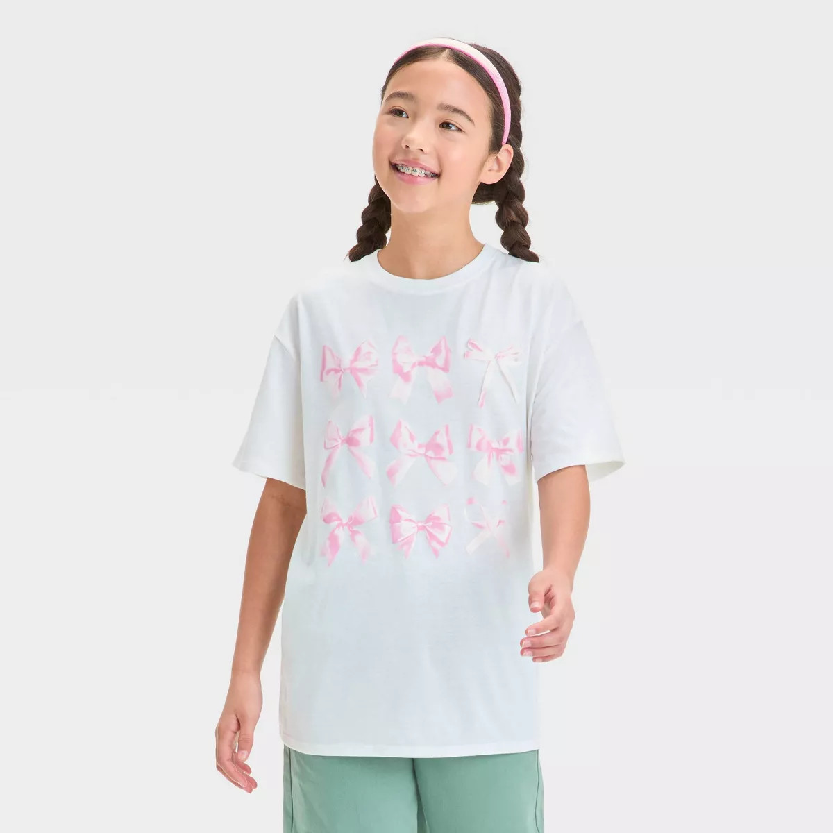 Girls' Bows Oversized Graphic T-Shirt - art class™ White | Target