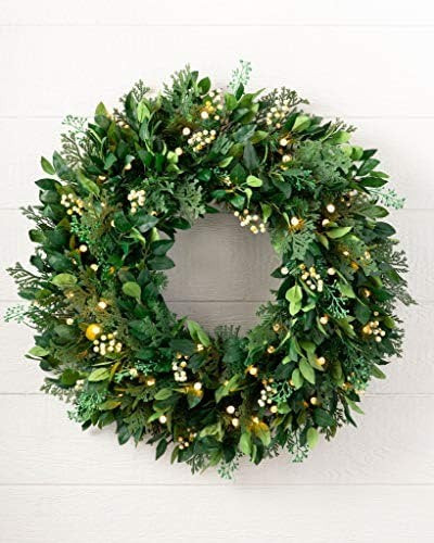 Amazon.com: Balsam Hill 28 Inch Premium Prelit White Berry Cypress Artificial Wreath with Battery... | Amazon (US)