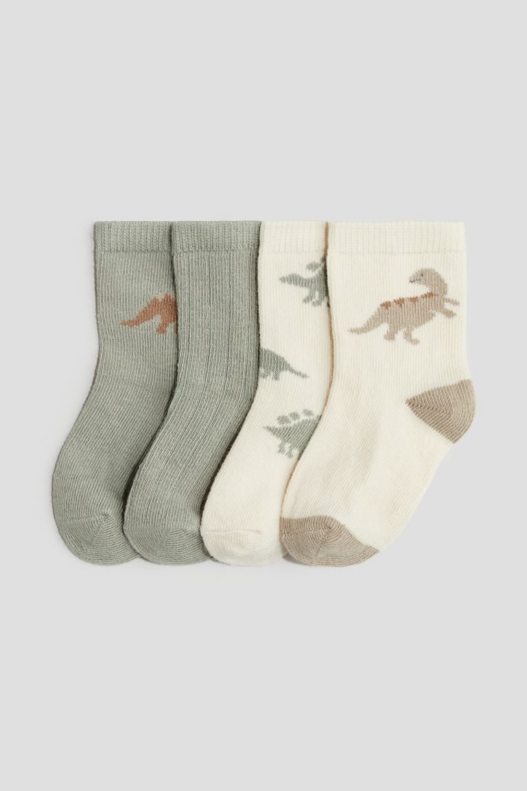 4-pack socks - Dusty green/Dinosaurs - Kids | H&M GB | H&M (UK, MY, IN, SG, PH, TW, HK)