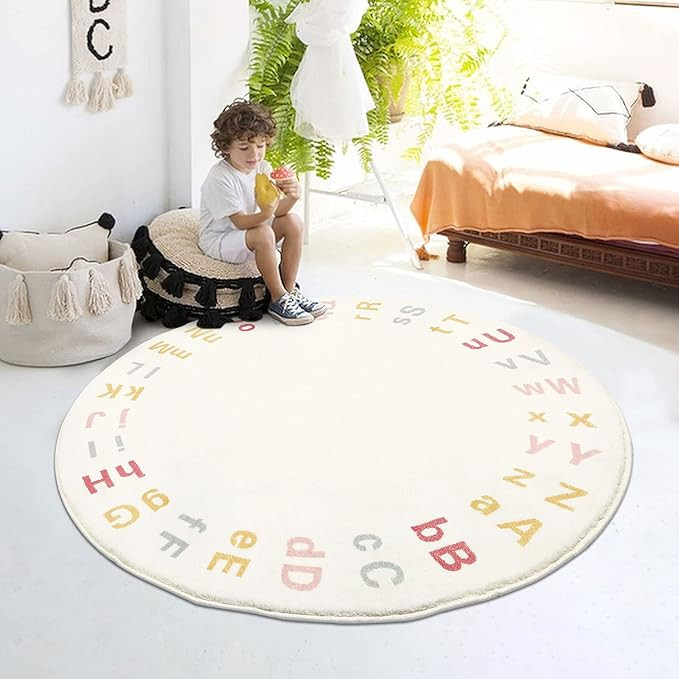 HiiARug Round ABC Baby Play Mat Soft Nursery Rugs Kids Play Mat Alphabet Playroom Rugs Non-Slip K... | Amazon (US)
