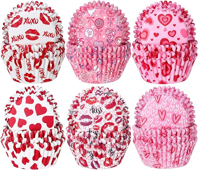 600 Pieces Valentine's Day Cupcake Liners Red Heart Baking Cups Cupcake Liners Valentines Cupcake... | Amazon (US)