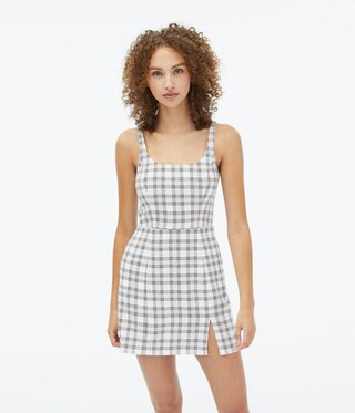 Plaid Scoop-Neck Notched Mini Dress | Aeropostale