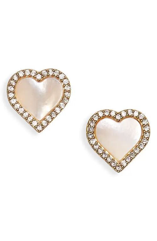 kate spade new york crystal heart stud earrings in Clear/Gold at Nordstrom | Nordstrom