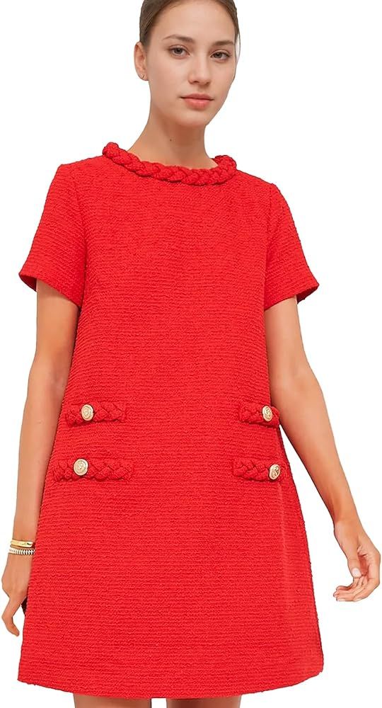 Ainangua Womens Tweed Dress Elegant Vintage Short Sleeve A Line Business Mini Bodycon Skirt Casua... | Amazon (US)