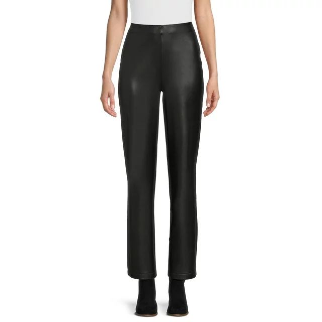 Time and Tru Women's Faux Leather Full Length Pull on Flare Pants, 31" Inseam, Sizes S-2XL | Walmart (US)